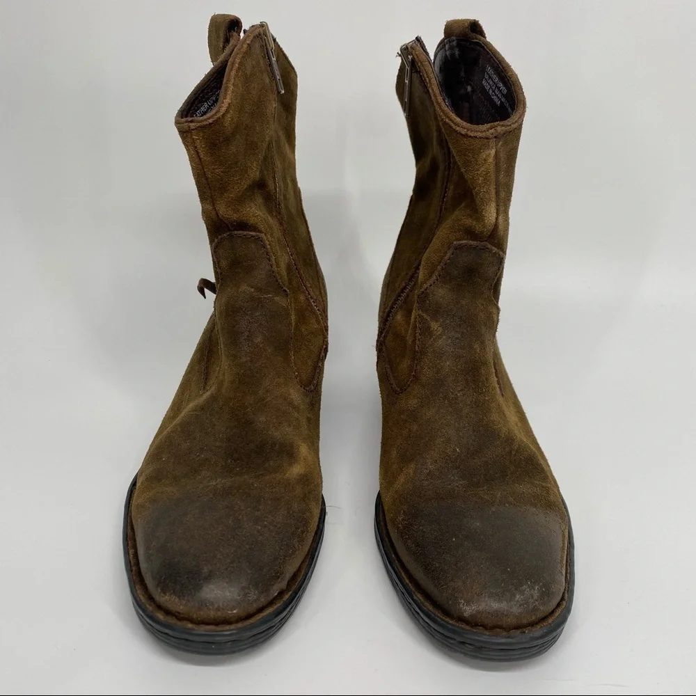 Born Brown Leather Suede Karin Lace Detail Ankle Boots - Picture 3 of 8